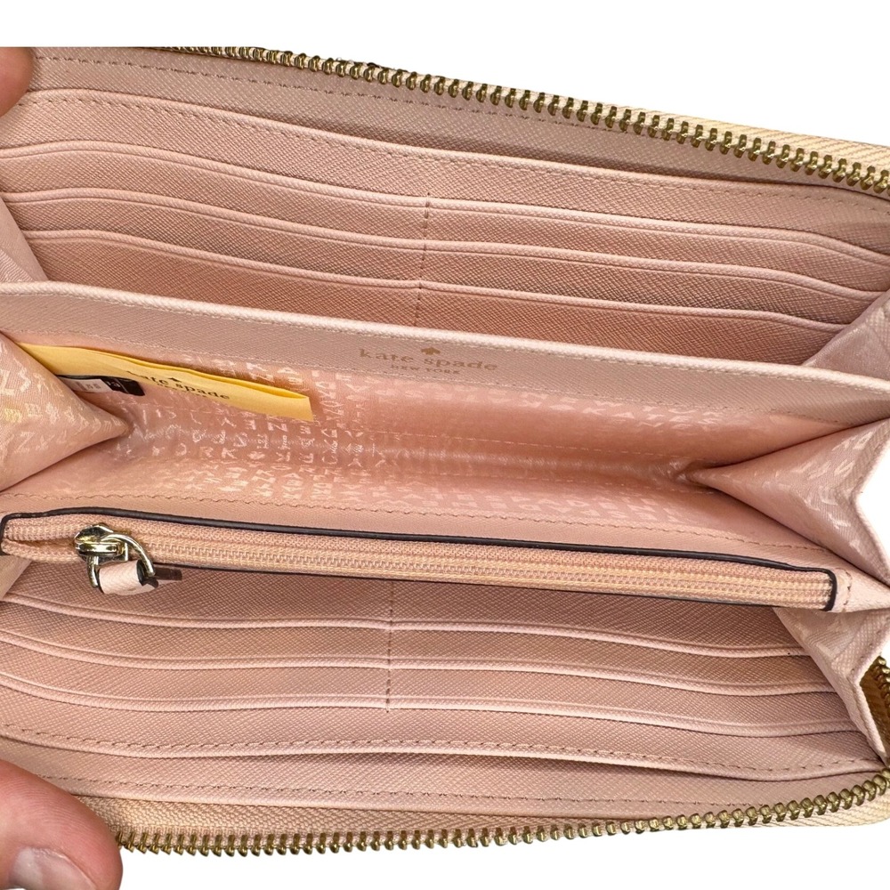 Kate Spade New York Pink Saffiano Leather Zip Around Wallet with Dust Bag - Picture 5 of 6